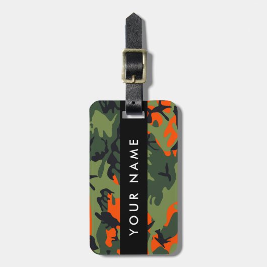 Orange Camouflage Pattern, Your name, Personalize Bagagelabel (Voorkant verticaal)