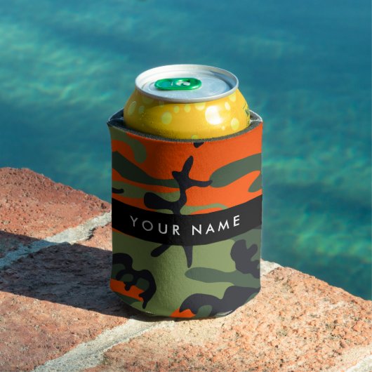 Orange Camouflage Pattern, Your name, Personalize Blikjeskoeler (Insitu Zwembad)
