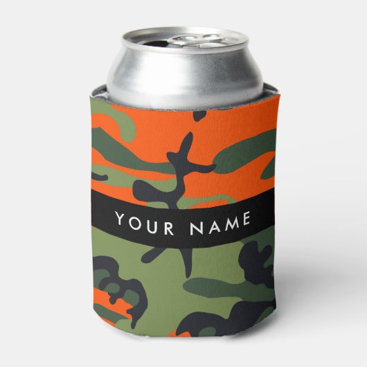 Orange Camouflage Pattern, Your name, Personalize Blikjeskoeler (Blikje Voorkant)