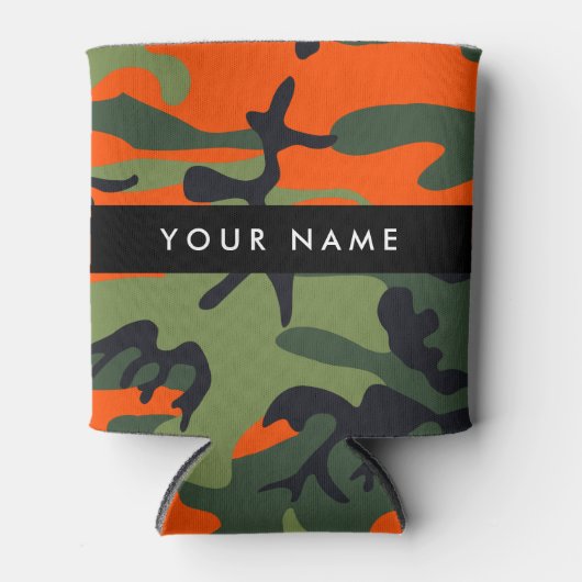 Orange Camouflage Pattern, Your name, Personalize Blikjeskoeler (Voorkant)