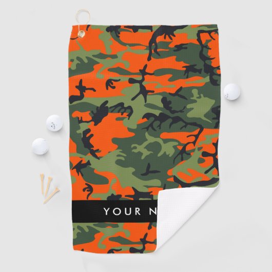 Orange Camouflage Pattern, Your name, Personalize Golfhanddoek (Insitu)