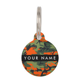 Orange Camouflage Pattern, Your name, Personalize Huisdierpenning
