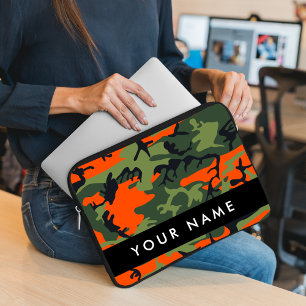 Orange Camouflage Pattern, Your name, Personalize Laptop Sleeve