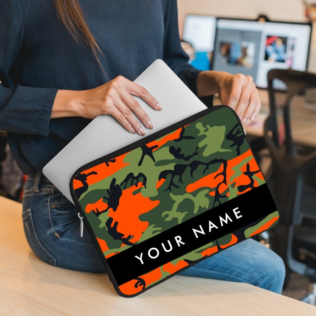 Orange Camouflage Pattern, Your name, Personalize Laptop Sleeve (Creator heeft geüpload)