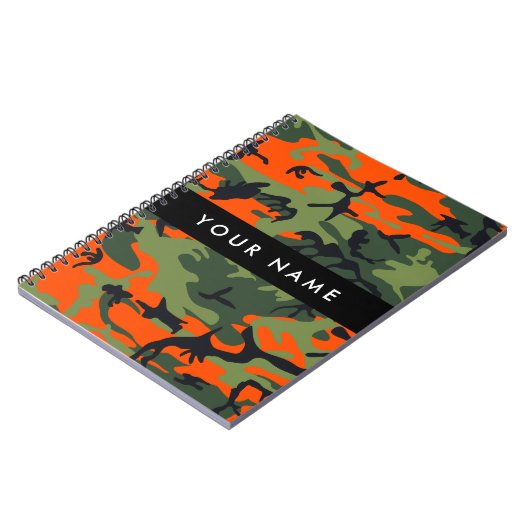 Orange Camouflage Pattern, Your name, Personalize Notitieboek (Linkerzijde)