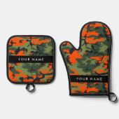 Orange Camouflage Pattern, Your name, Personalize Ovenwant & Pannenlap Set (Voorkant)