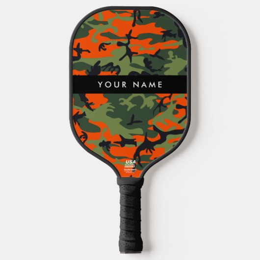 Orange Camouflage Pattern, Your name, Personalize Pickleball Paddle (Voorkant)