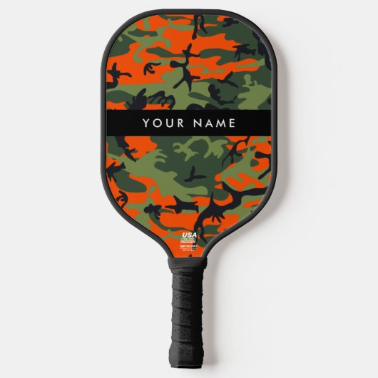 Orange Camouflage Pattern, Your name, Personalize Pickleball Paddle (Achterkant)