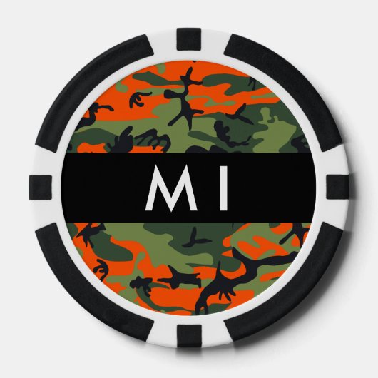 Orange Camouflage Pattern, Your name, Personalize Poker Chips (Voorkant)