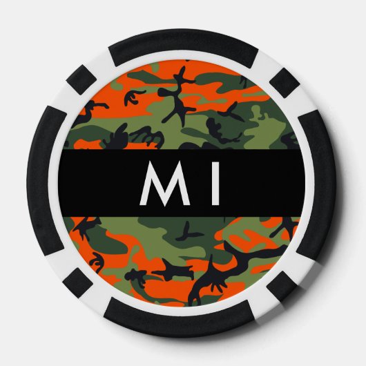 Orange Camouflage Pattern, Your name, Personalize Poker Chips (Achterkant)