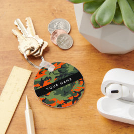 Orange Camouflage Pattern, Your name, Personalize Sleutelhanger