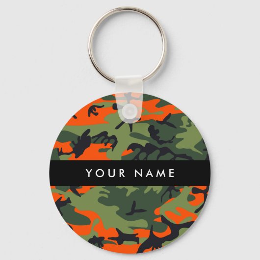 Orange Camouflage Pattern, Your name, Personalize Sleutelhanger (Achterkant)