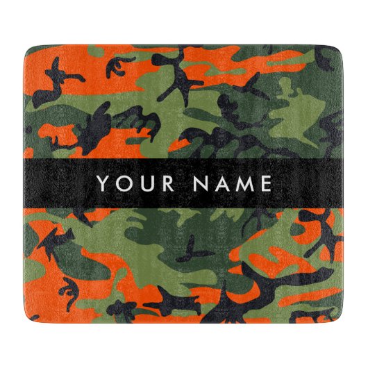 Orange Camouflage Pattern, Your name, Personalize Snijplank (Voorkant)