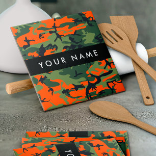 Orange Camouflage Pattern, Your name, Personalize Tegeltje