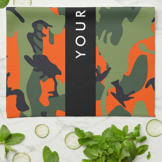 Orange Camouflage Pattern, Your name, Personalize Theedoek (Gevouwen)