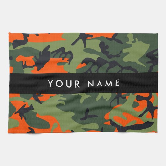 Orange Camouflage Pattern, Your name, Personalize Theedoek (Horizontaal)