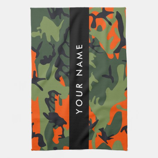 Orange Camouflage Pattern, Your name, Personalize Theedoek (Verticaal)
