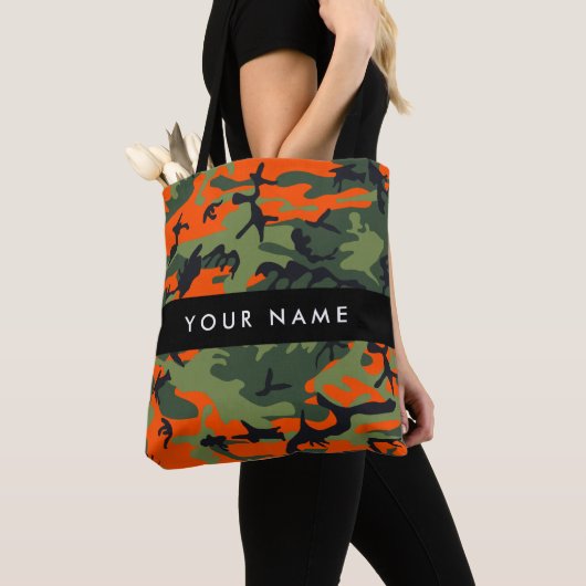 Orange Camouflage Pattern, Your name, Personalize Tote Bag (Dichtbij)