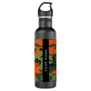 Orange Camouflage Pattern, Your name, Personalize Waterfles