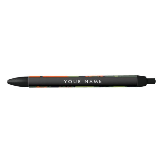 Orange Camouflage Pattern, Your name, Personalize Zwarte Inkt Pen (Voorkant)