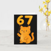 Orange Cat 67 Meme Six Seven Balloon Funny Gen Alp Kaart (Gele Bloem)