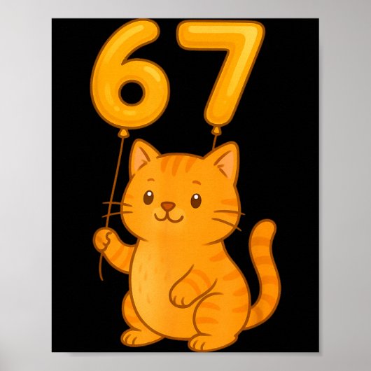 Orange Cat 67 Meme Six Seven Balloon Funny Gen Alp Poster (Voorkant)