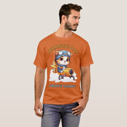 Orange cat always happy t-shirt (Voorkant volledig)