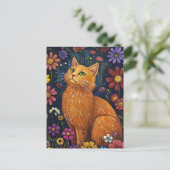 Orange Cat Amid Colorful Blossoms Briefkaart (Staand voorkant)