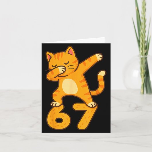 Orange Cat Dabbing Funny 67 Six Seven Meme Kaart (Voorkant)