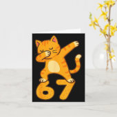 Orange Cat Dabbing Funny 67 Six Seven Meme Kaart (Gele Bloem)