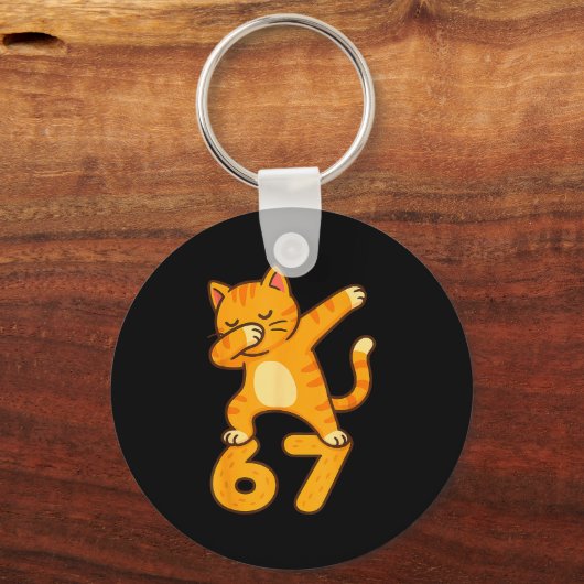 Orange Cat Dabbing Funny 67 Six Seven Meme  Sleutelhanger (Voorkant)