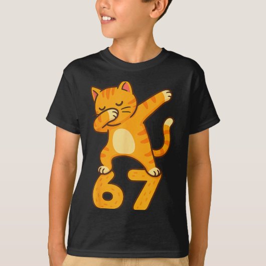 Orange Cat Dabbing Funny 67 Six Seven Meme  T-shirt (Voorkant)