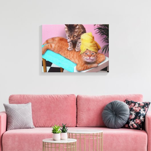 Orange cat enjoying a massage a cat canvas afdruk (Insitu (Woonkamer))
