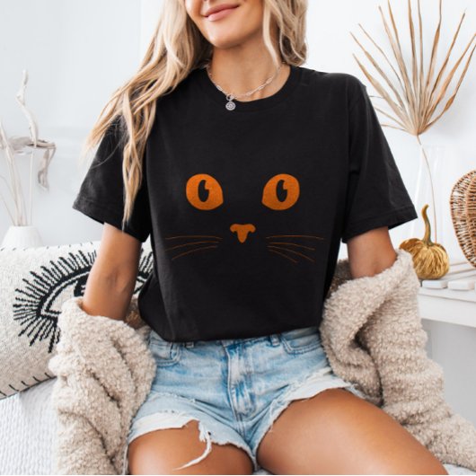 Orange Cat Face Spooky Cute Minimalist Halloween T-shirt
