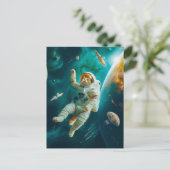 Orange cat floating in space with debris feestdagenkaart (Staand voorkant)