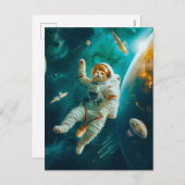 Orange cat floating in space with debris feestdagenkaart (Voorkant / Achterkant)