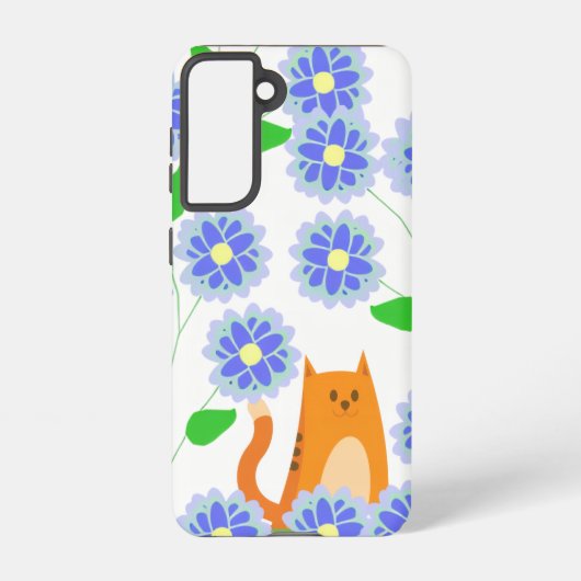 Orange Cat Floral Samsung Galaxy Case – White Hoesje (Achterkant)