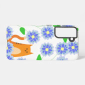 Orange Cat Floral Samsung Galaxy Case – White Hoesje (Achterkant horizontaal)