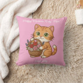 Orange Cat Flower Basket Art: Throw Pillow Kussen (Deken)