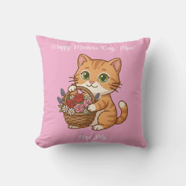 Orange Cat Flower Basket Art: Throw Pillow Kussen