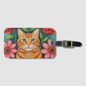Orange Cat Folk Art Flowers Bagagelabel (Voorkant (horizontaal))