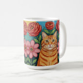 Orange Cat Folk Art Flowers Koffiemok (Voorkant rechts)