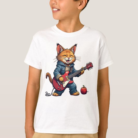 Orange Cat Guitar Player T-shirt (Voorkant)