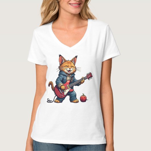 Orange Cat Guitar Player T-shirt (Voorkant)