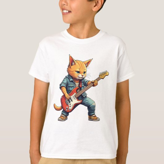 Orange Cat Guitar Player T-shirt (Voorkant)