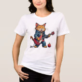 Orange Cat Guitar Player Tri-Blend Shirt (Voorkant)