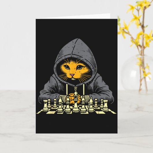 Orange Cat Hoodie Playing Chess Game Cool Women Me Kaart (Gele Bloem)