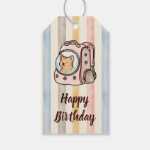 Orange Cat in a Backpack Watercolor Stripes