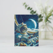 Orange cat in cockpit with planets outside feestdagenkaart (Staand voorkant)