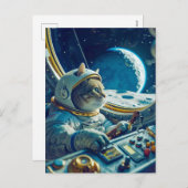 Orange cat in cockpit with planets outside feestdagenkaart (Voorkant / Achterkant)